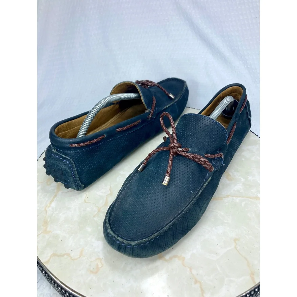 Mercanti Fiorentini Perforated Leather Driving Loafers Mens Navy  Preppy Shoe